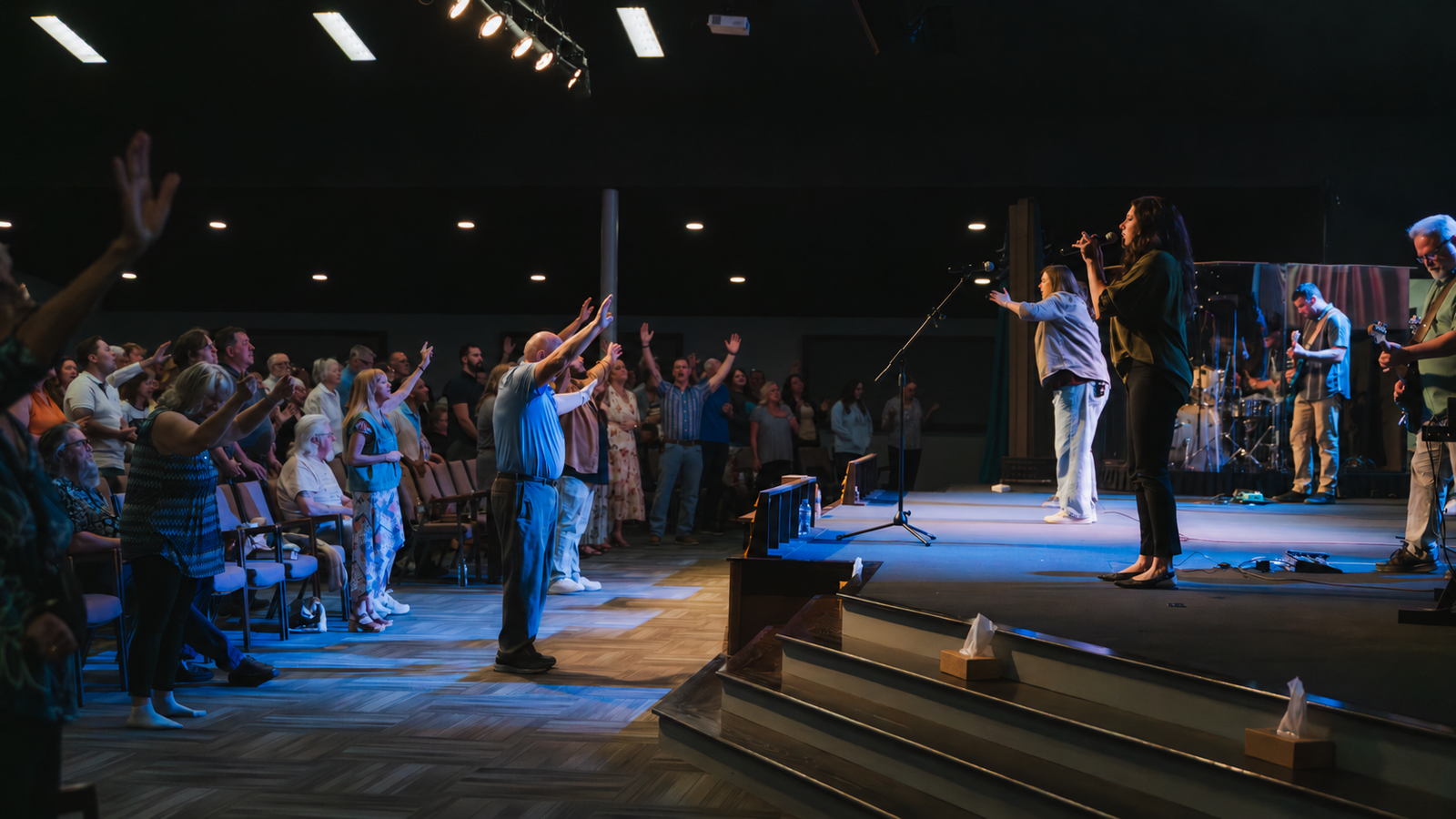 Congregation worshiping during a Sunday service