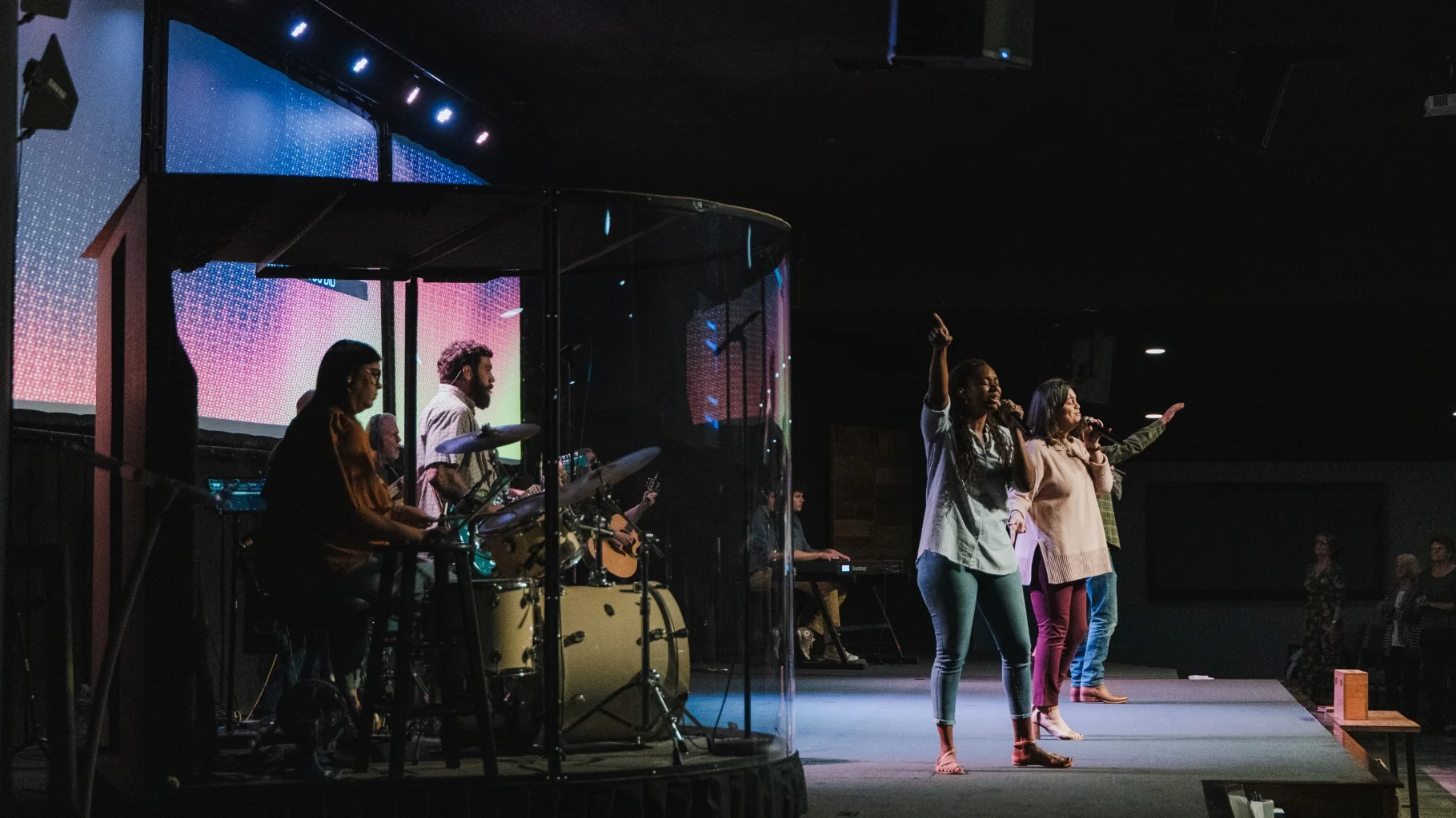 Worship band leading the service