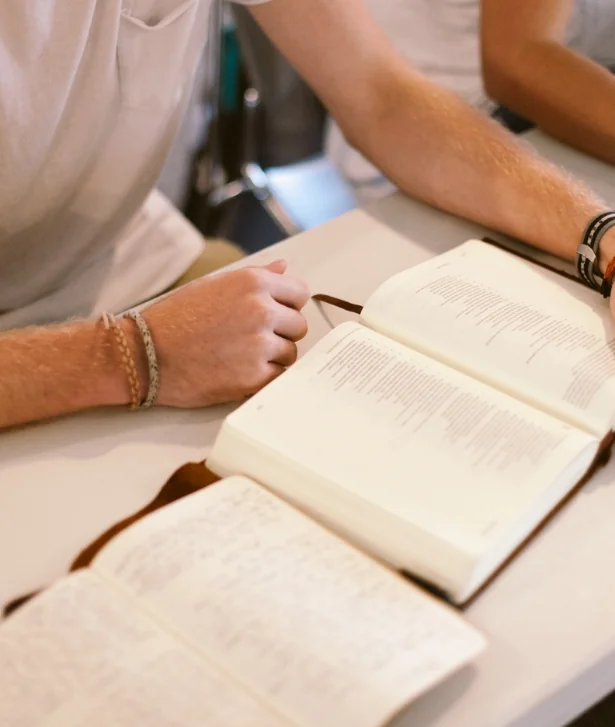 Open Bible on a table during a small group